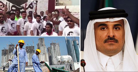 العمالة الأجنبية قرابين النظام القطرى.. "موزة" تستغل العمال الفقراء فى تحسين صورة "تنظيم الحمدين".. وسلطات الدوحة تمنح الوافدين المال مقابل تنظيم تجمعات مؤيدة لأمير الإرهاب والإساءة لدول "الرباعى العربى"
