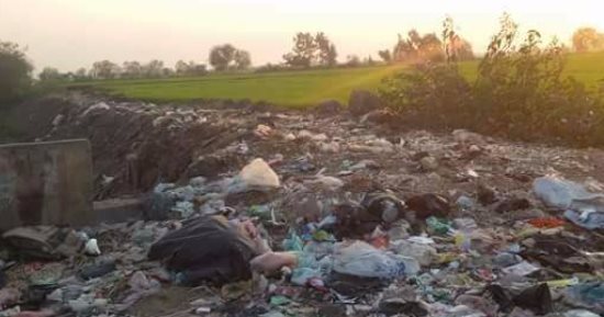 القمامة تحاصر الطريق الرئيسى لقرية ميت عدلان بالدقهلية
