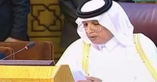 بالفيديو.. مندوب قطر يدافع عن إيران فى الجامعة العربية.. ويستقوى بدعم طهران ضد الخليج