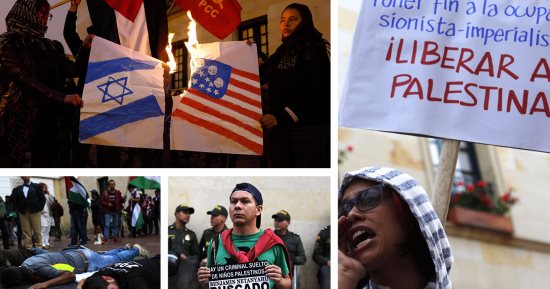مواطنون بكولومبيا يستقبلون نتنياهو بعلم فلسطين وصور انتهاكات إسرائيل