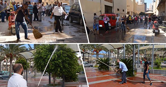 بالصور.. حملة نظافة بجامعة الإسكندرية استعداداً للعام الدراسى الجديد.. الماء والصابون لتنظيف الساحات.. واستقبال 170 ألف طالب بمختلف الكليات تحت إجراءات أمنية مشددة ودعم خاص للطلاب غير القادرين على دفع المصروفات