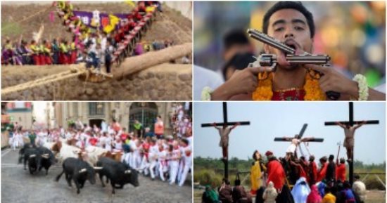 بالصور.. تعرف على أكثر 5مهرجانات رعبًا فى العالم "واللى خايف يروح".. تسلق سلالم "الريش" للمشاركة بمهرجان النباتيين فى تايلاند.. التراشق بالنار طقس أساسى بالهند.. ومواجهة الموت أثناء نقل الأشجار بجبال اليابان