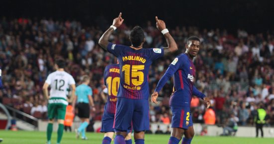 فيديو.. باولينيو يضيف هدف برشلونة الثانى أمام لاكورونيا بالدوري الإسباني