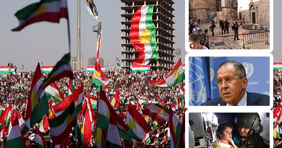 العالم هذا المساء بالصور.. أكراد العراق ماضون في استفتاء الاستقلال رغم المخاوف.. روسيا تدعو أمريكا وكوريا الشمالية للهدوء وضبط النفس.. سقوط جزء من سقف كنيسة القيامة بالقدس.. غرق وإنقاذ 61 شخصا قبالة سواحل تركيا