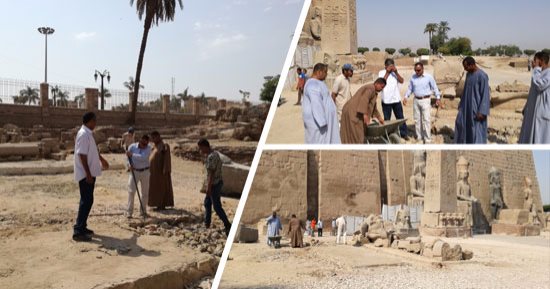 بالصور.. البعثة الأثرية المصرية تعيد تمثالا للملك رمسيس الثانى لمكانه بواجهة معبد الأقصر.. 50 آثريا ومُرمما يشاركون فى الحدث التاريخى.. ومدير المعبد: الفضل يعود لـ"عبد الناصر"