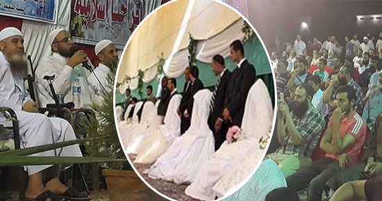 بالصور.."أفراح السلفيين" مؤتمرات سياسية بعريس وعروسة.. منصة بدلا لـ"الكوشة" والبطل فيها قيادات الدعوة.. لافتات لنصائح الزوجين وأحاديث عن الزواج الصالح.. وكلمة برهامى والشحات ومخيون تبارك الزيجة