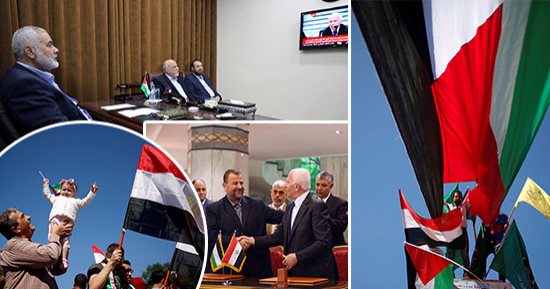 بالصور.. "مصر وش الخير".. الأعلام المصرية تزين سماء غزة بعد نجاح المصالحة الفلسطينية.. "هنية" يتابع توقيع الاتفاقية من القطاع.. محمود عباس: وساطة القاهرة تنهى الانقسام.. وفلسطينيون: 11 عاما فى انتظار هذه اللحظة