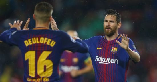شاهد.. جماهير برشلونة تحتفل بالهدف الأول فى أولمبياكوس بأعلام كتالونيا