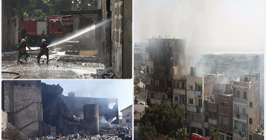 بالصور.. انهيار مصنع بويات العجمى بعد ساعات من اشتعال النيران به.. تصدع 3 عقارات وإخلاء 33 أسرة.. محافظ الإسكندرية: تجهيز مركز إيواء عاجل بمدرسة مجاورة.. و"التضامن": صرف إعانات مادية وتوفير سبل إعاشة للمتضررين