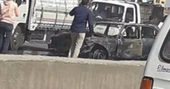 حريق سيارة ملاكى على الطريق الدائرى فى الطريق من السلام لقليوب