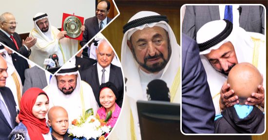 من التعليم إلى الصحة.. حاكم الشارقة يواصل مسيرة العطاء.. القاسمى يزور معهد الأورام ويتبرع بـ160 مليون جنيه لمرضى السرطان.. ويؤكد: ندعم مصر والسيسي ينير للمصريين الطريق.. وتعرف على 10مبادرات للقاسمى فى القاهرة