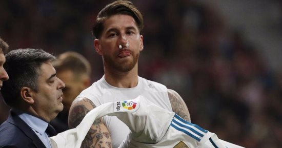 راموس يتعرض لكسر فى الأنف خلال لقاء ديربى مدريد 