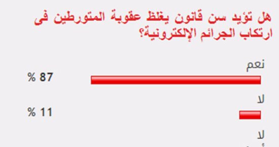 87% من القراء يؤيدون سن قانون يغلظ عقوبة المتورطين فى ارتكاب جرائم إلكترونية