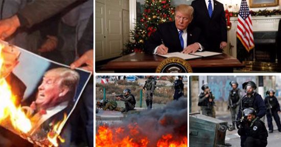 القدس لن تكون "أورشليم".. بعد قرار "ترامب" مسيرات غضب تجتاح الأراضى المحتلة.. إحراق صورة الرئيس الأمريكى ومواجهات عنيفة بين الفلسطينين وقوات الاحتلال.. وموسوعة ويكيبيديا تنفى تعديل وضع المدينة المقدسة "صور" 