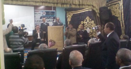صور..محافظ المنيا ومدير الأمن يشهدان حفل تأبين المقدم وحيد حبشى شهيد الواحات