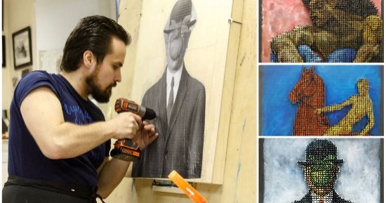 الفن اختلاف. .شاب يعيد رسم لوحات أشهر رسامى العالم بالمسامير 