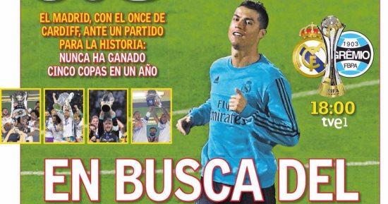 صحافة أوروبا بين ريال مدريد فى نهائى مونديال الأندية وقمة مانشستر سيتى وتوتنهام فى إنجلترا وميركاتو برشلونة.. الملكى يبحث عن رقمين قياسيين أمام جريميو.. بوتشيتينو يعد باحتفالات صاخبة.. وإنييتسا يتجاهل الصين
