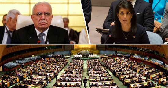 الأمم المتحدة فى جلسة طارئة.. وزير خارجية فلسطين: لن يثنينا الفيتو ونحتكم للقانون الدولى.. ومندوب اليمن: تصويت أمريكا ضد المشروع المصرى مؤسف.. ونيكى هيلى: لا يضر عملية السلام.. وإسرائيل تصف المؤيدين بـ"الدمى"
