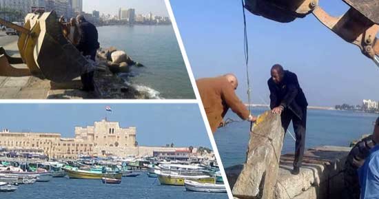 صور.. الإهمال يضرب أقدم موانئ العالم.. انهيار أجزاء من السور الصخرى للميناء الشرقى بالإسكندرية.. السور يعود لعهد الخديوى عباس حلمى عام 1905.. و"الآثار": جارى وضع المنطقة على قوائم اليونسكو