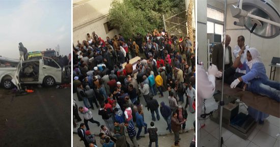 شهداء لقمة العيش.. 21 مصابا وقتيلا فى حادث تصادم سيارة ميكروباص بأخرى نقل على الصحراوى الشرقى.. عمال قرية جعفر ومركز الفشن خرجوا فجرا للعمل بالمدينة الإدارية وعادوا جثثا.. وأربعة مصابين مازالوا بالعناية المركزة