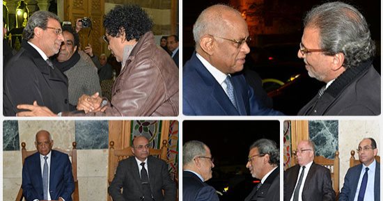 رئيس البرلمان وعمر مروان والنمنم  والكينج فى عزاء شقيقة خالد يوسف.
