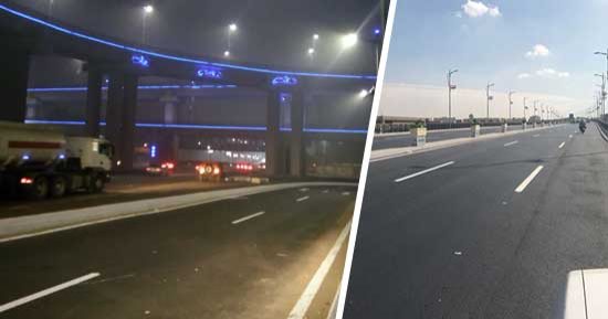 صور.. الطريق إلى كوبرى الفنجرى الجديد.. الأعلام وشعار تحيا مصر وأضواء فسفورية تزين امتداد الكوبرى.. تخصيص أماكن انتظار أسفله.. سائقون: المشروع قضى على الاختناقات المرورية بمحيط الاستاد وطريقى الاوتوستراد والنصر