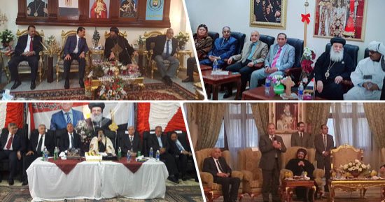 وعلى مصر السلام..المحافظون ومديرو الأمن يزورون الكنائس للتهنئة بعيد الميلاد المجيد..أول قداس بالكنيسة الإنجيلية بالمنيا بعد 4 أعوام من حرقها على يد الإخوان.. والكاتدرائية المرقسية بالإسكندرية تستقبل المهنئين