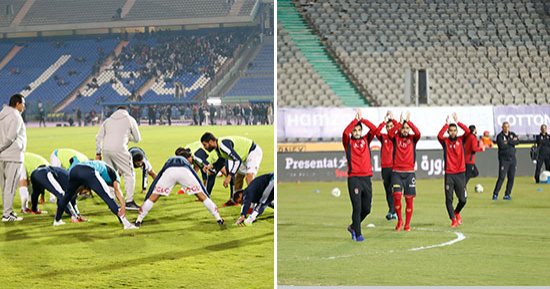 شاهد.. لاعب الأهلى يصافح مدرب الزمالك.. وهتافات للشناوى قبل القمة