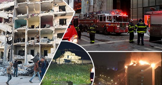 صور.. العالم هذا المساء.. حريق ضخم فى مبنى سكنى بروسيا وإجلاء 130 شخصا.. ارتفاع حصيلة ضحايا انفجار إدلب لـ34 قتيلا.. إصابة شخصين بعد اشتعال النيران فى برج ترامب بنيويورك.. وهبوط اضطرارى لمروحية أمريكية باليابان