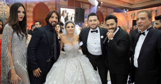 صور.. تامر حسنى وحكيم وبوسى يشعلون زفاف كريم الرافعى ونتالى قطامش