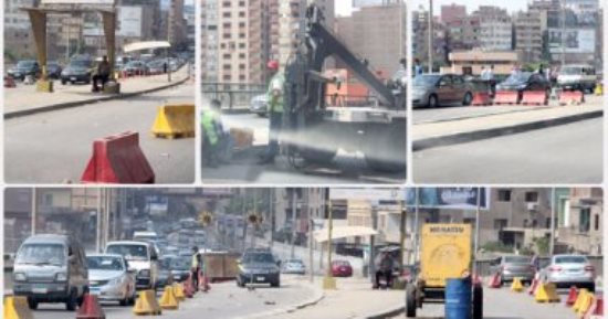 حواجز حديدية فى محيط إصلاح فواصل كوبرى 6 أكتوبر لمنع الزحام والحوادث