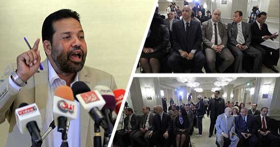 سامى عنان يشق صف حزب العروبة.. رجب هلال حميدة يعلن استقالته بمؤتمر صحفى: الفريق يعمل مع جماعات تورطت فى تعريض الوطن لهزات عنيفة.. يؤكد: قطر وتركيا ستمولان حملته.. ويعلن: أنا وقيادات الحزب ندعم السيسي.. صور