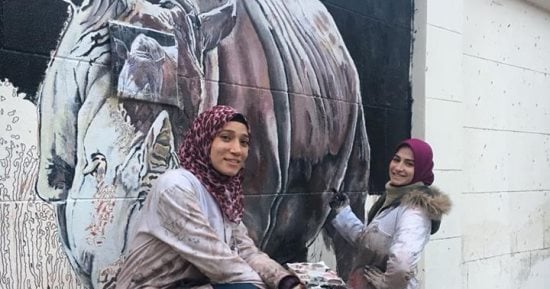 طالبات تربية فنية يبثون الحياة فى حوائط حديقة الحيوان ويحولنها لألوان مبهجة