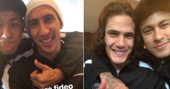 نيمار يهنئ كافانى ودى ماريا بعيد ميلادهما قبل مباراة ريال مدريد