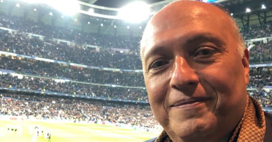 صور.. وزير خارجية مصر فى ملعب "سنتياجو" لمشاهدة ريال مدريد وباريس سان جيرمان