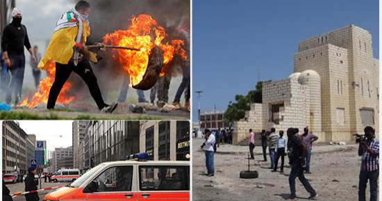 صور.. العالم هذا المساء.. إصابة عدد من الفلسطينيين بنيران قوات الاحتلال الإسرائيلى بالضفة الغربية وقطاع غزة.. مقتل 18 شخصا فى انفجار سيارتين ملغومتين بالصومال.. مصرع شخصين فى إطلاق نار بمدينة زيورخ السويسرية