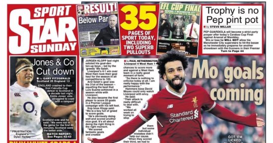 محمد صلاح يتصدر غلاف صحيفة "ستار" البريطانية بعد تألقه مع ليفربول