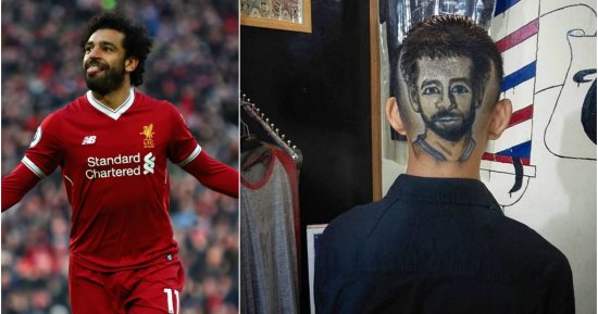 طفل يرسم وجه محمد صلاح على رأسه