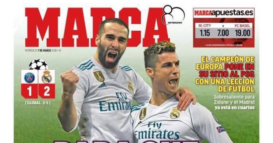 مباراة ريال مدريد وباريس سان جيرمان فى عيون صحافة العالم