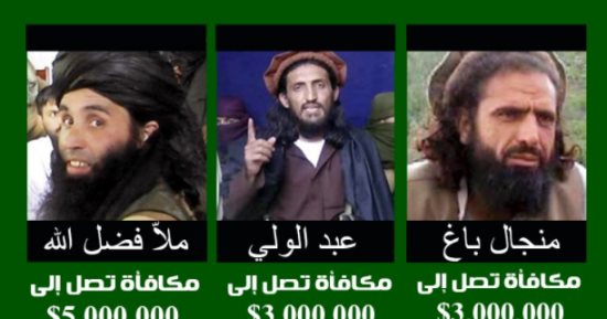 أمريكا ترصد 11 مليون دولار لمن يدلى بمعلومة لاعتقال 3 قيادات من طالبان باكستان