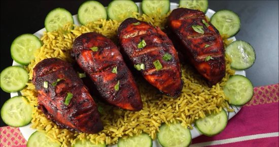 طريقة عمل الدجاج التندورى مع الرز البريانى