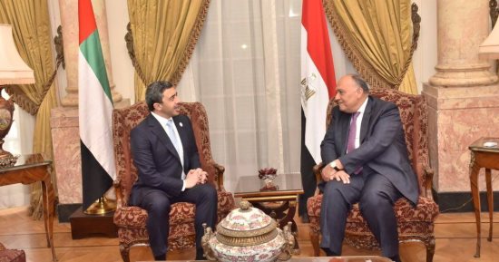 بدء لقاء سامح شكرى مع نظيره الإماراتى فى مقر الخارجية