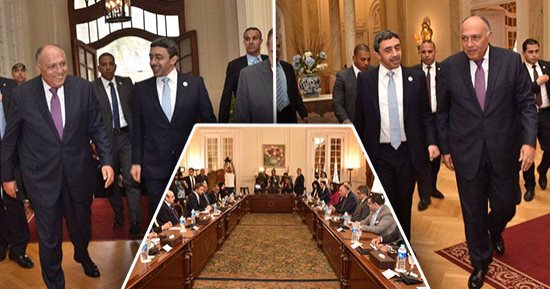 الأمن القومى العربى على طاولة شكرى وبن زايد.. القاهرة وأبوظبى تتفقان على تعميق التعاون الاقتصادى وتدينان تدخلات تركيا بسوريا.. وزير خارجية مصر: نتحرك لتوحيد الجيش الليبى.. ونظيره الإماراتى: قطر منصة للإرهاب