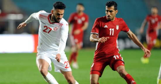 فيديو.. منتخب تونس يهزم إيران بهدف عكسى بمشاركة معلول والنقاز  