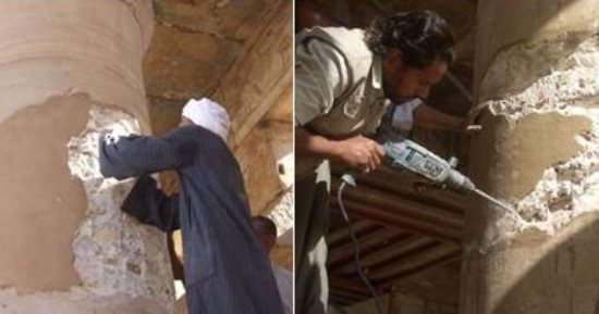 بعد أزمة ظهور عامل يرمم معبد هابو على "سقالة".. مدير ترميم آثار ومتاحف مصر العليا: كبار عمال المعابد الفرعونية جزء أصيل من ترميم الجدران والأعمدة.. ويؤكد لـ"اليوم السابع":نستخدم مونة حديثة حسب المواصفات الدولية