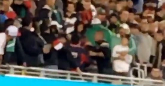 شاهد.. محاولة إلقاء مشجع من مدرجات ملعب لقاء المكسيك وأيسلندا