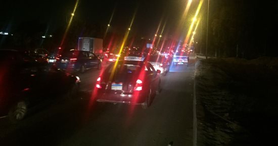 شلل مرورى بالطريق الزراعى فى القليوبية نتيجة تجمعات مياه الأمطار