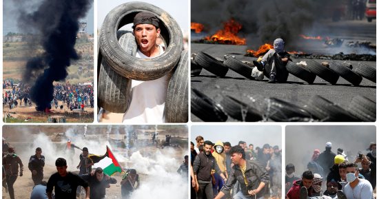 فلسطينيون يشعلون آلاف الإطارات على حدود غزة فى "جمعة الكاوتشوك"