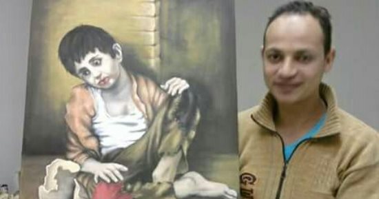 فنان تشكيلى يشارك "صحافة المواطن" بلوحة الطفل اليتيم
