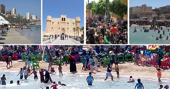 صور.. الشواطئ بمحافظات مصر المختلفة تشهد إقبالا مميزا من الأهالى فى شم النسيم.. قيادات المدن الساحلية يعلنون 100% إشغال بالفنادق والغرف بأعياد الربيع.. والأهالى يتوافدون على الشواطئ للاستمتاع بأكلات الفسيخ